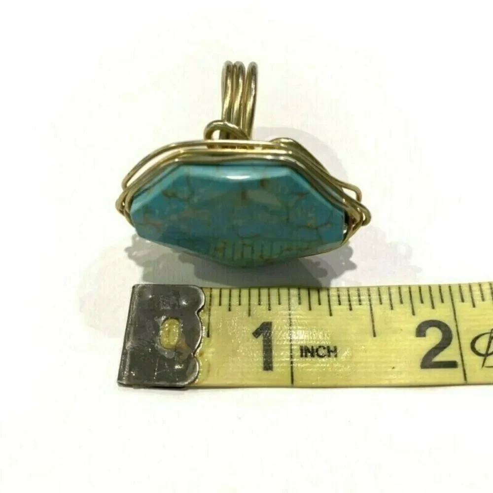 Los Angeles Boutique Gold Wire Wrapped Faux Turquoise Stone Ring Boho Festival